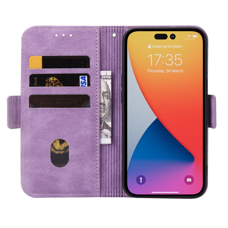 For iPhone 14 Pro Max Embossing Stripe RFID Leather Phone Case