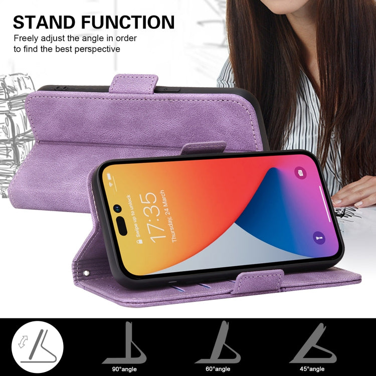 For iPhone 14 Pro Max Embossing Stripe RFID Leather Phone Case