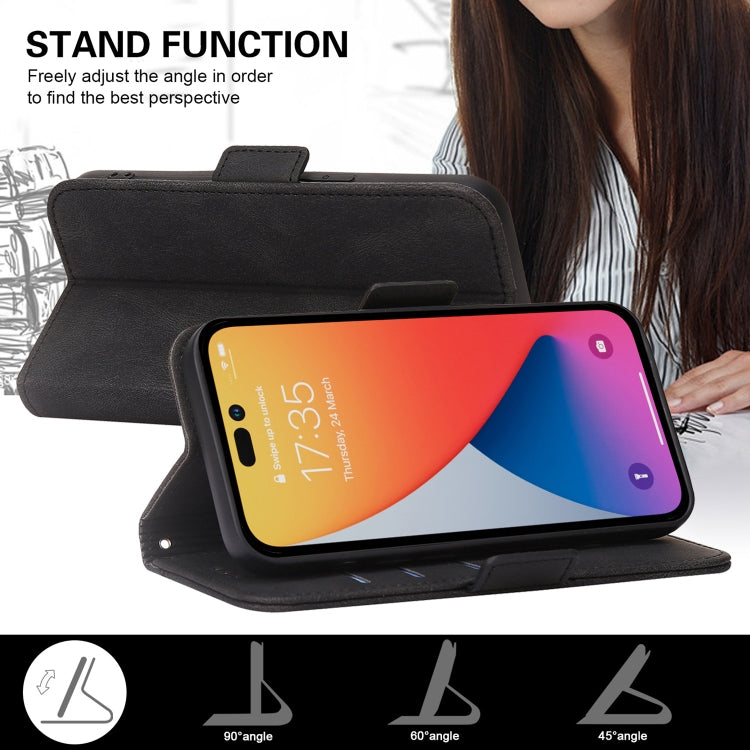 For iPhone 14 Pro Max Embossing Stripe RFID Leather Phone Case