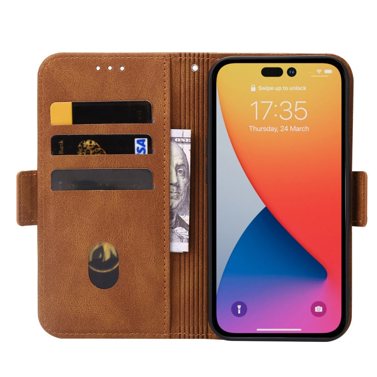 For iPhone 14 Pro Embossing Stripe RFID Leather Phone Case
