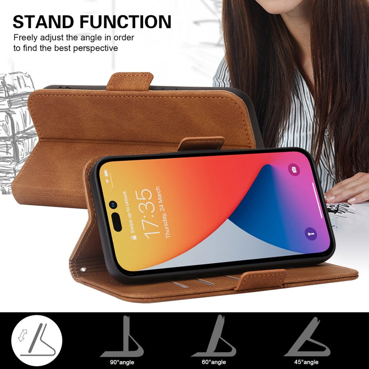 For iPhone 14 Pro Embossing Stripe RFID Leather Phone Case