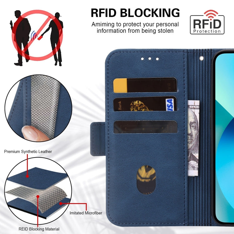 For iPhone 13 mini Embossing Stripe RFID Leather Phone Case