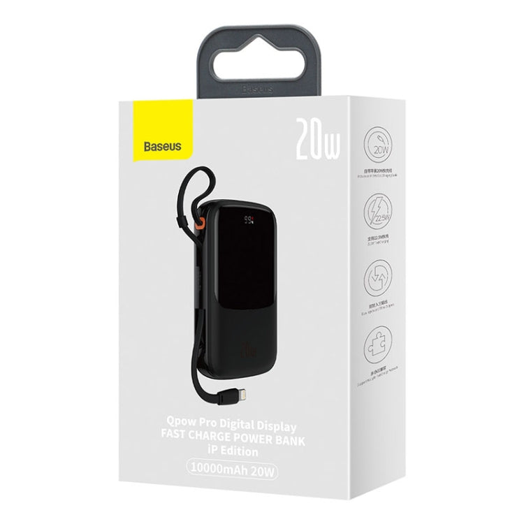 Baseus Qpow Pro PPQD020001 10000mAh 20W Digital Display Fast Charge Power Bank  with 8 Pin Cable(Black)