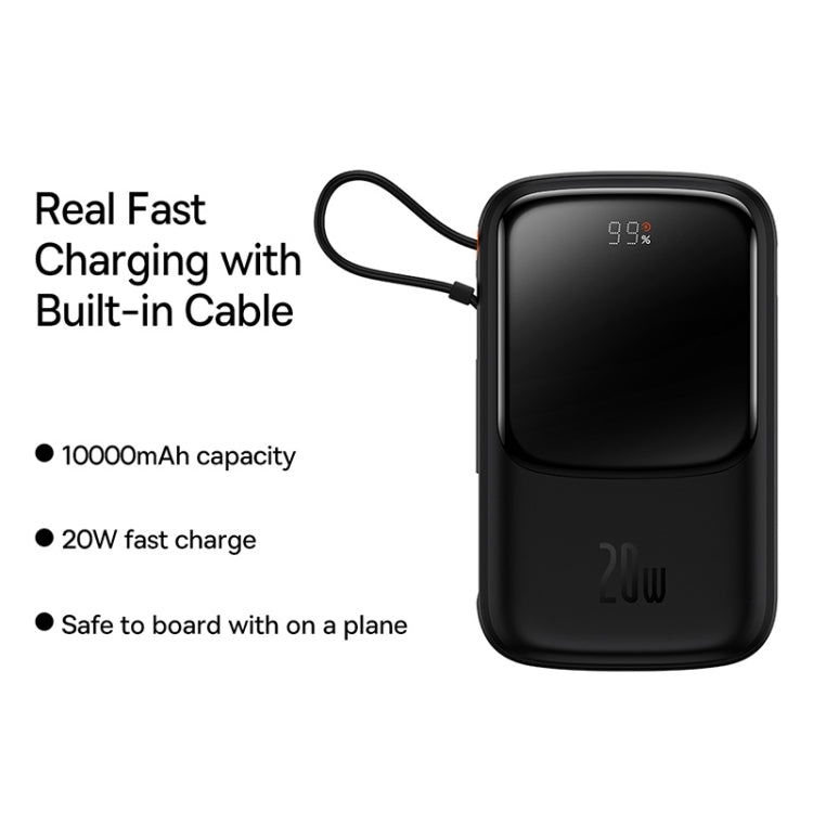 Baseus Qpow Pro PPQD020001 10000mAh 20W Digital Display Fast Charge Power Bank  with 8 Pin Cable(Black)