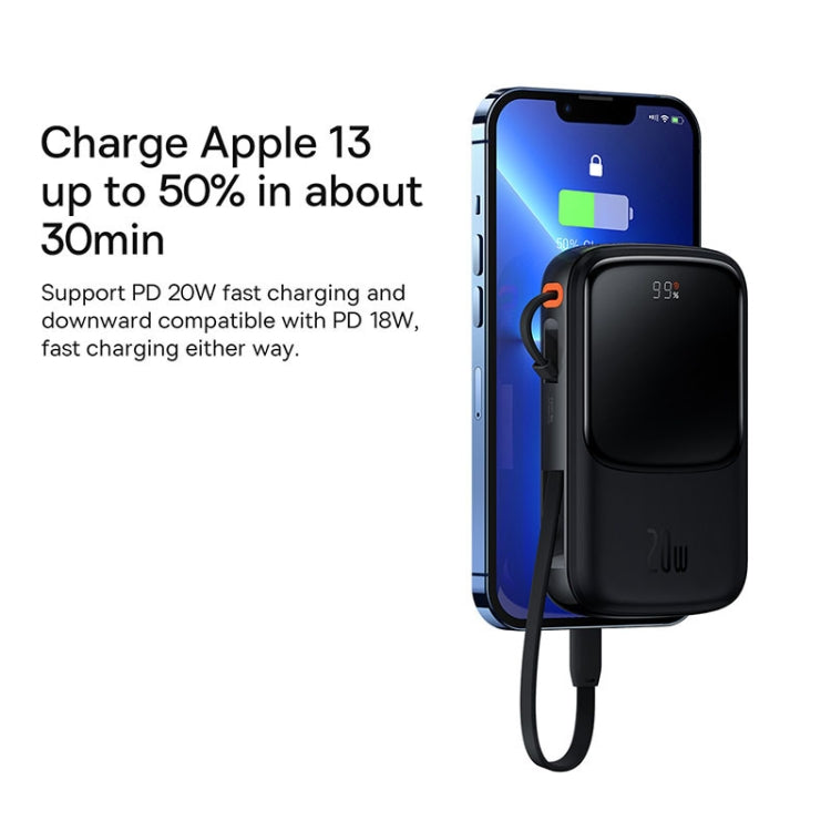 Baseus Qpow Pro PPQD020001 10000mAh 20W Digital Display Fast Charge Power Bank  with 8 Pin Cable(Black)