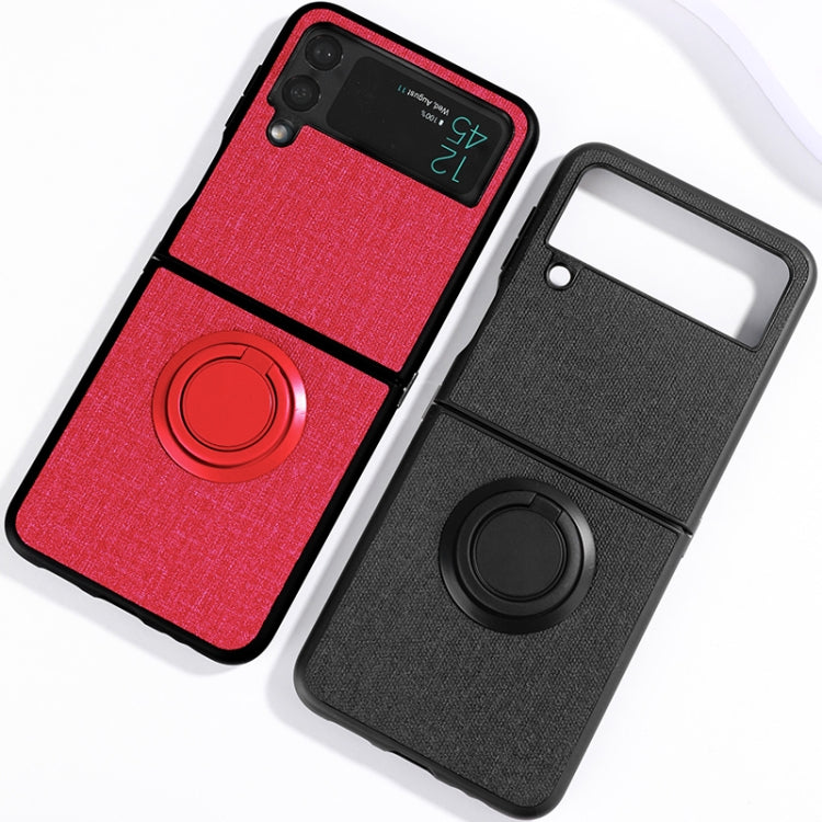 For Samsung Galaxy Z Flip4 Cloth Texture TPU Phone Case with Ring Holder