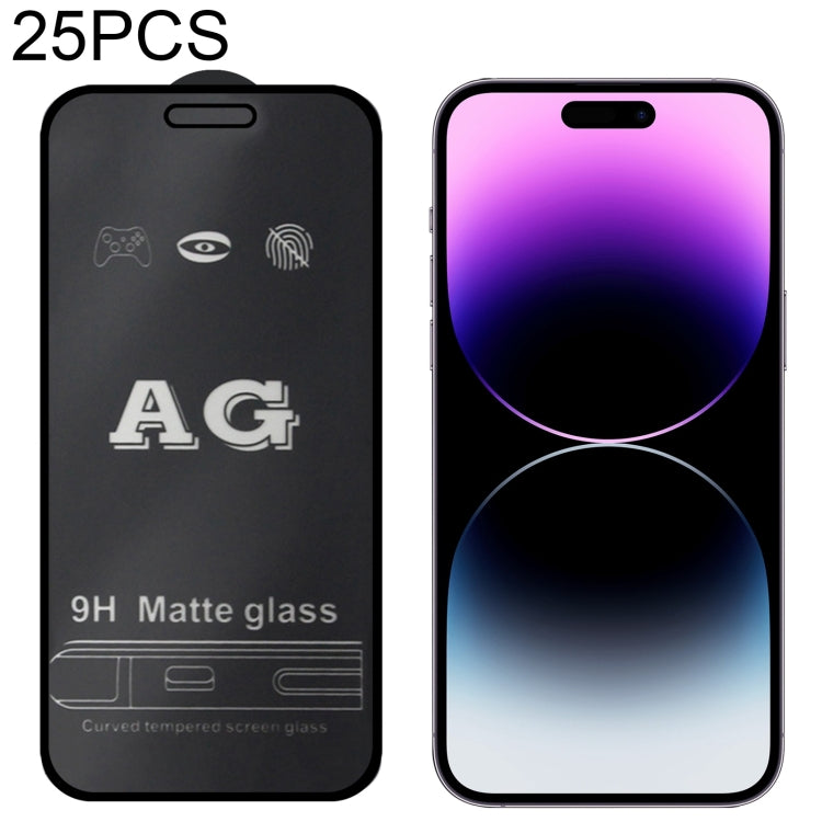 For iPhone 14 Pro Max 25pcs AG Matte Frosted Full Cover Tempered Glass Film