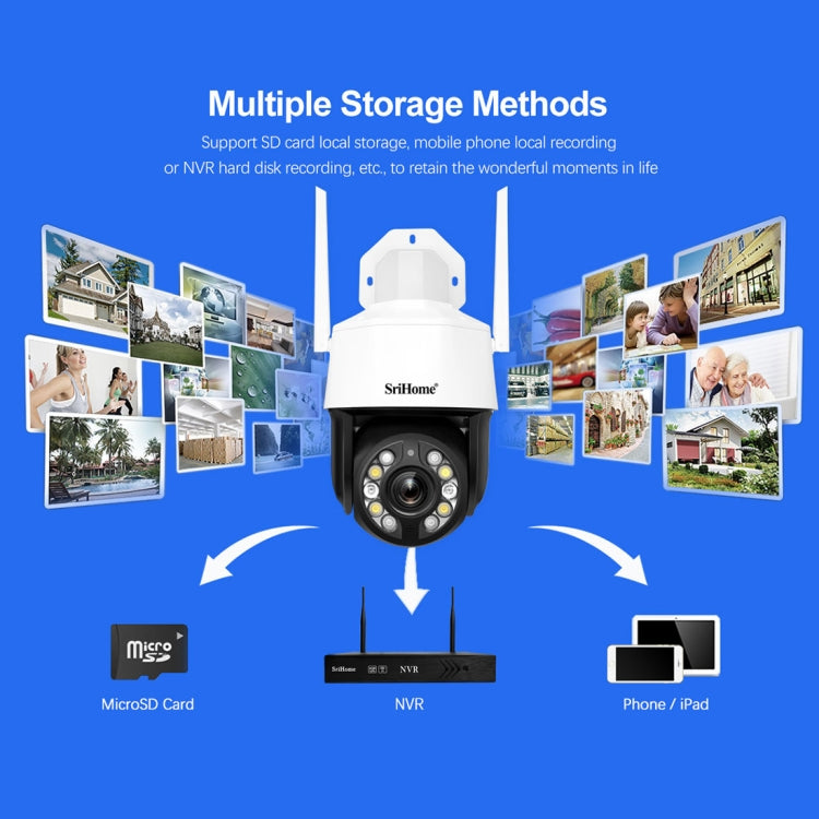 SriHome SH041 5.0MP 20X Optical Zoom 2.4G/5G WiFi IP66 Waterproof AI Auto Tracking H.265 Video Surveillance, Plug Type:US Plug(White)