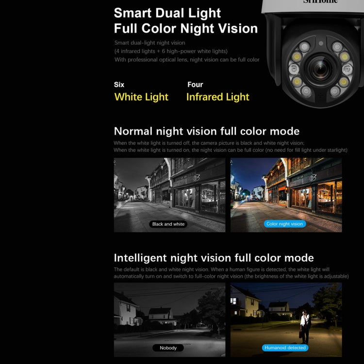 SriHome SH041 5.0MP 20X Optical Zoom 2.4G/5G WiFi IP66 Waterproof AI Auto Tracking H.265 Video Surveillance, Plug Type:US Plug(White)