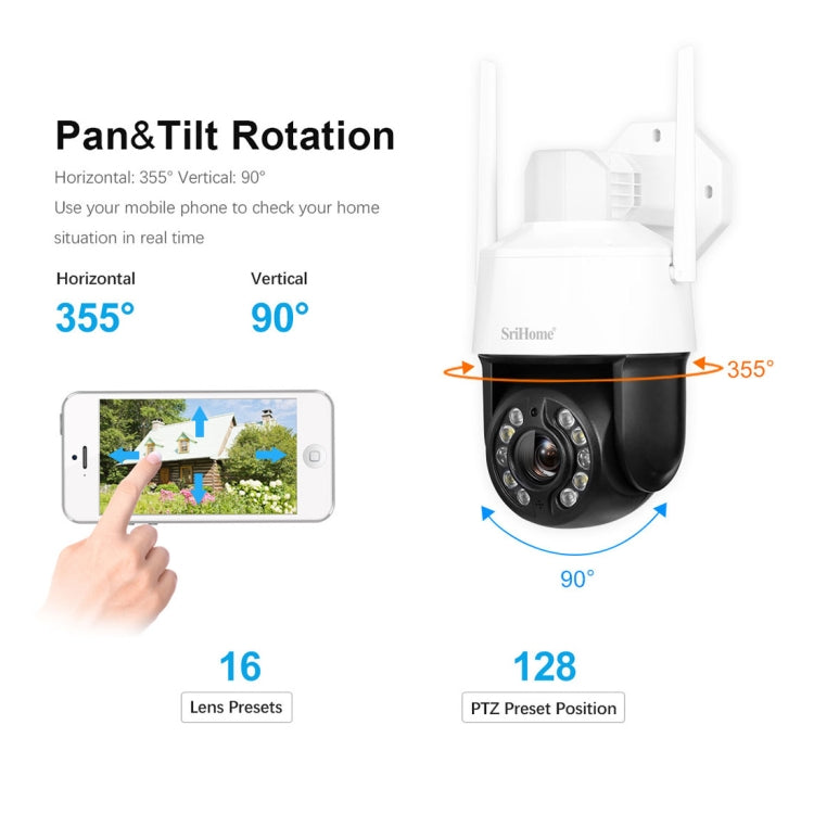 SriHome SH041 5.0MP 20X Optical Zoom 2.4G/5G WiFi IP66Waterproof AI Auto Tracking H.265 Video Surveillance, Plug Type:EU Plug(White)