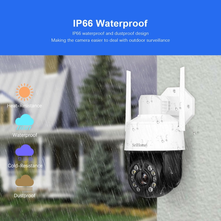 SriHome SH041 5.0MP 20X Optical Zoom 2.4G/5G WiFi IP66Waterproof AI Auto Tracking H.265 Video Surveillance, Plug Type:EU Plug(White)