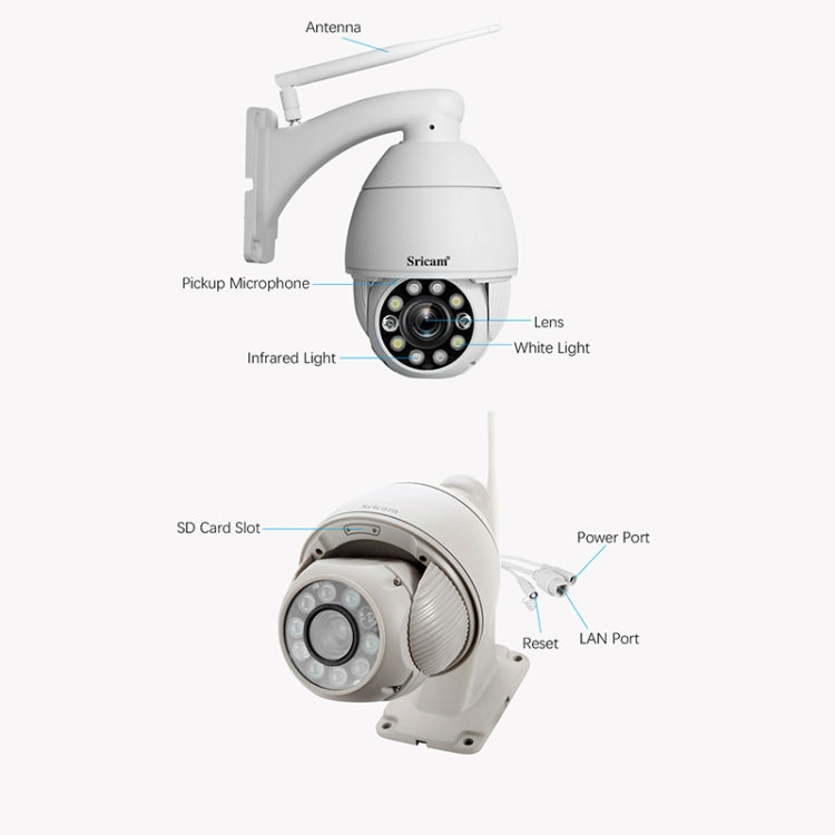 Sricam SP008C 5MP 10X Zoom IP66 Waterproof CCTV WiFi IP Camera Monitor, Plug Type:AU Plug(White)