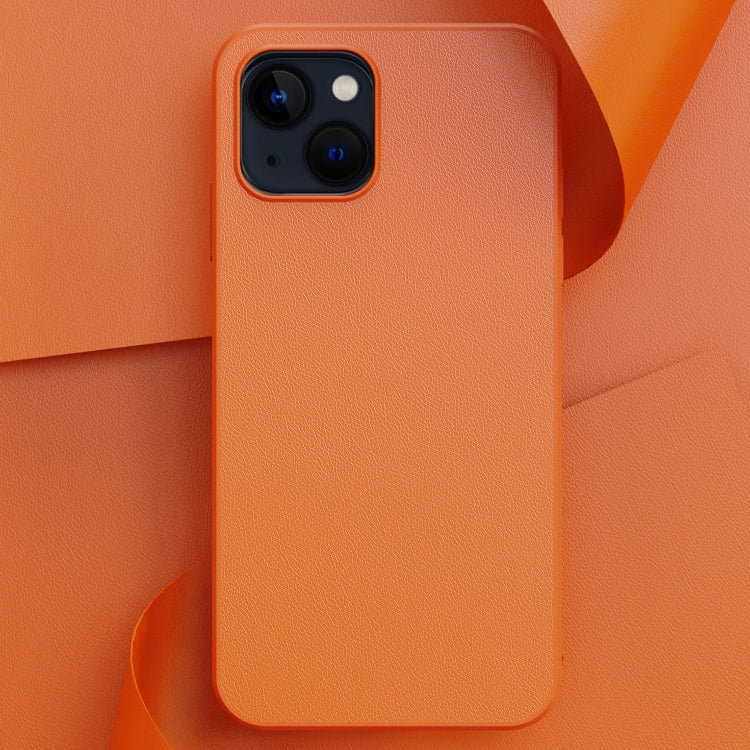 For iPhone 14 Plain Skin Leather Phone Case