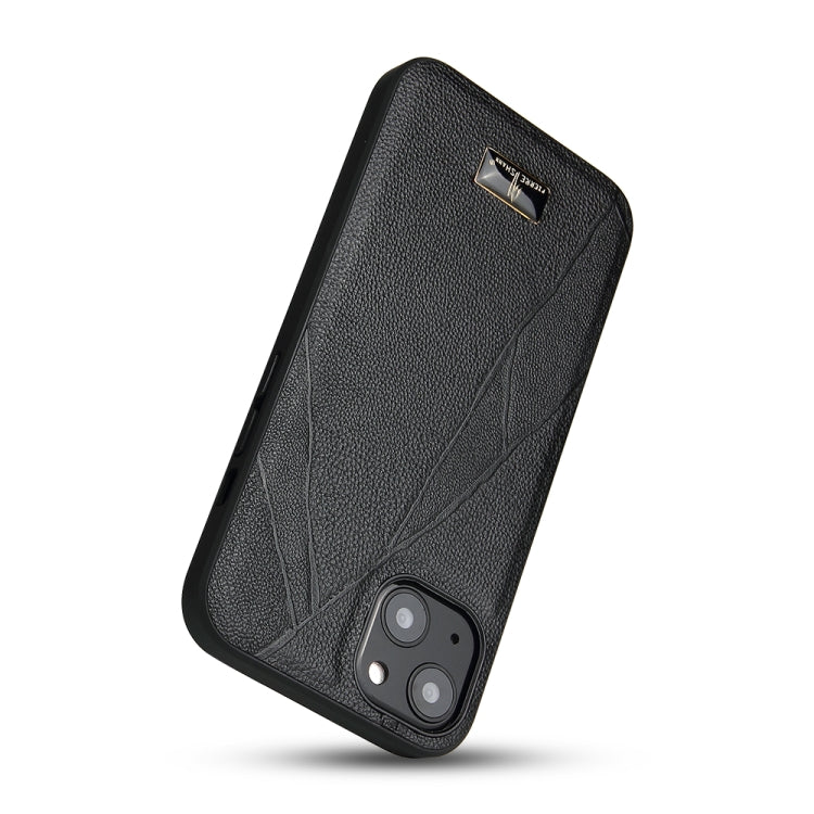 For iPhone 14 Fierre Shann Leather Texture Phone Back Cover Case