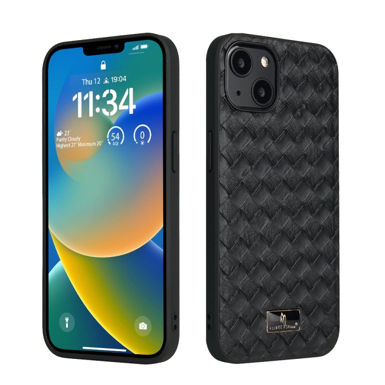 For iPhone 14 Fierre Shann Leather Texture Phone Back Cover Case