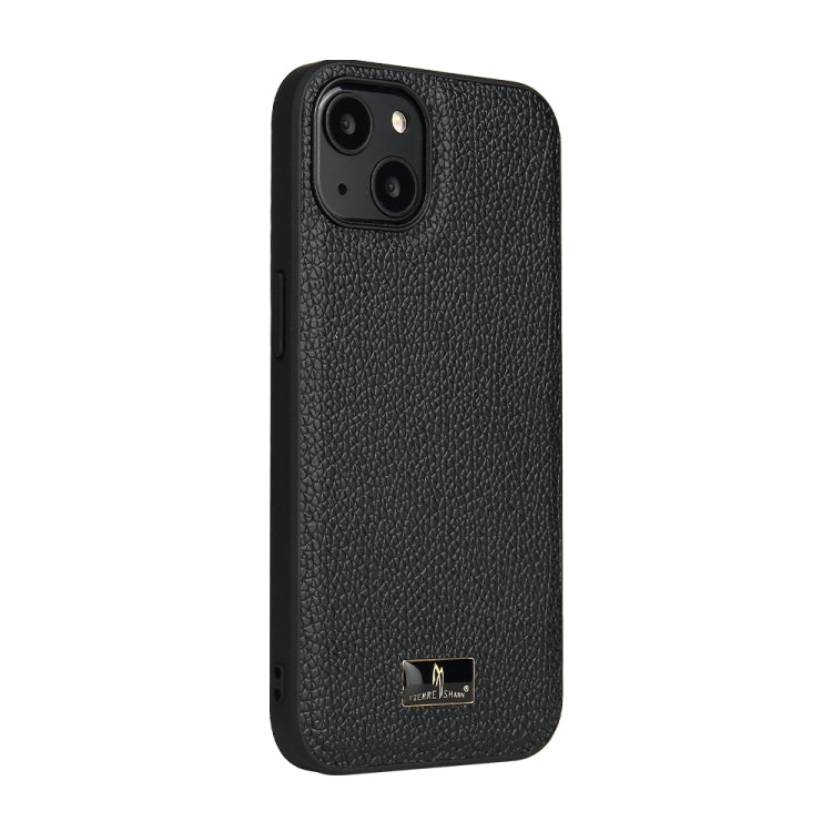 For iPhone 14 Fierre Shann Leather Texture Phone Back Cover Case