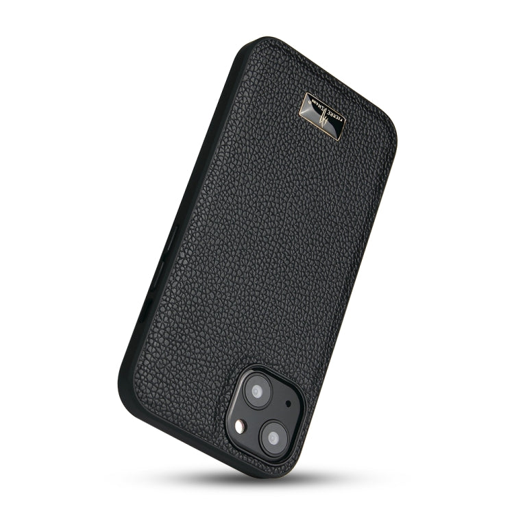 For iPhone 14 Fierre Shann Leather Texture Phone Back Cover Case