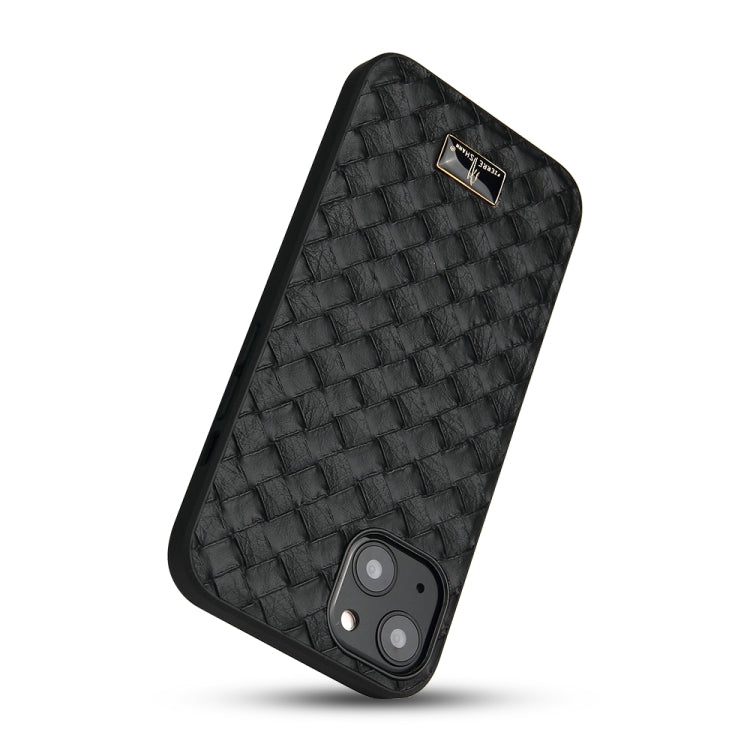 For iPhone 14 Plus Fierre Shann Leather Texture Phone Back Cover Case