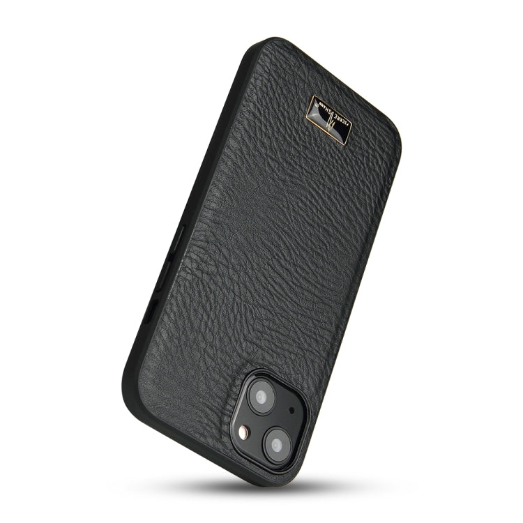 For iPhone 14 Plus Fierre Shann Leather Texture Phone Back Cover Case