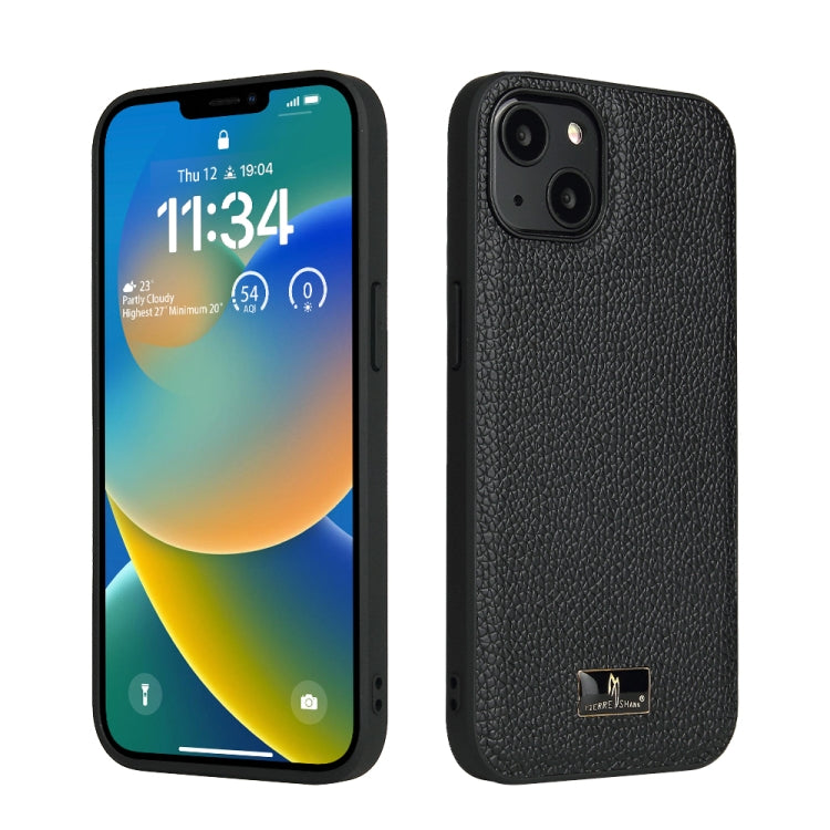 For iPhone 14 Plus Fierre Shann Leather Texture Phone Back Cover Case