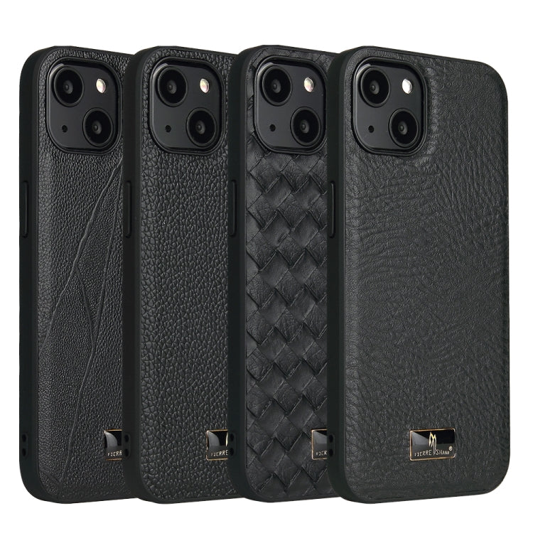 For iPhone 14 Plus Fierre Shann Leather Texture Phone Back Cover Case