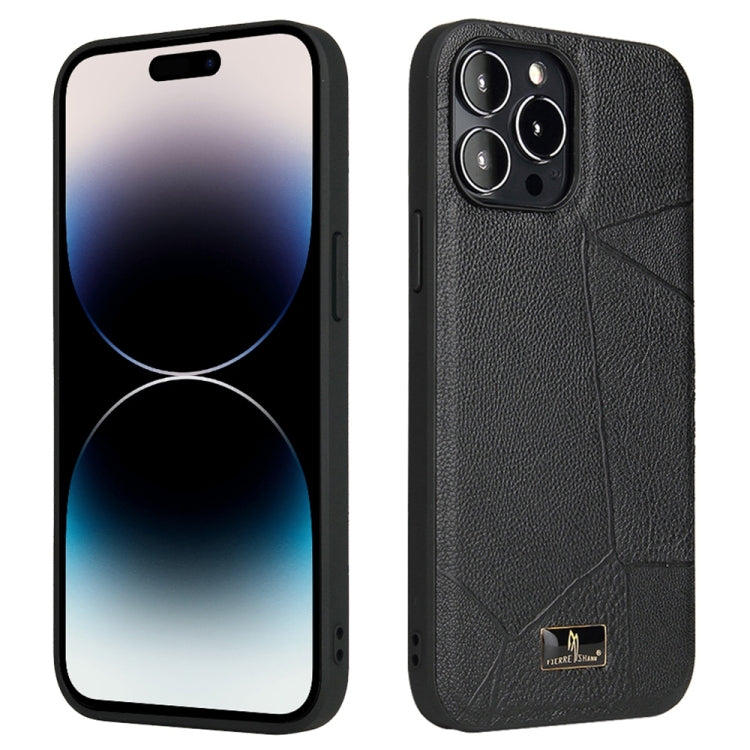 For iPhone 14 Pro Fierre Shann Leather Texture Phone Back Cover Case