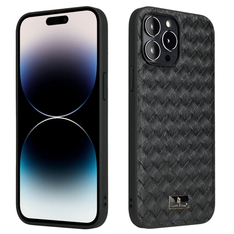 For iPhone 14 Pro Fierre Shann Leather Texture Phone Back Cover Case