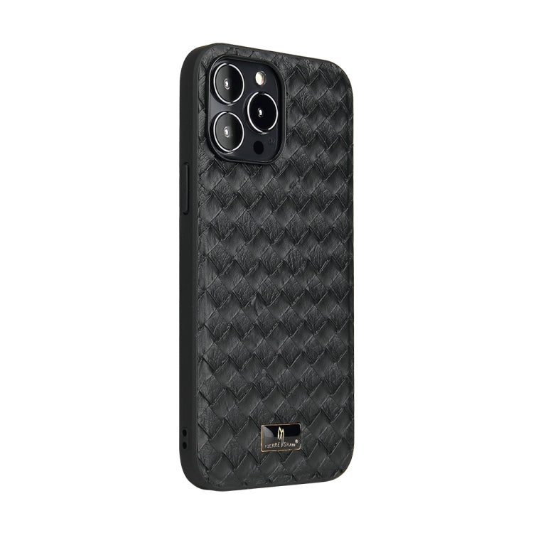 For iPhone 14 Pro Fierre Shann Leather Texture Phone Back Cover Case