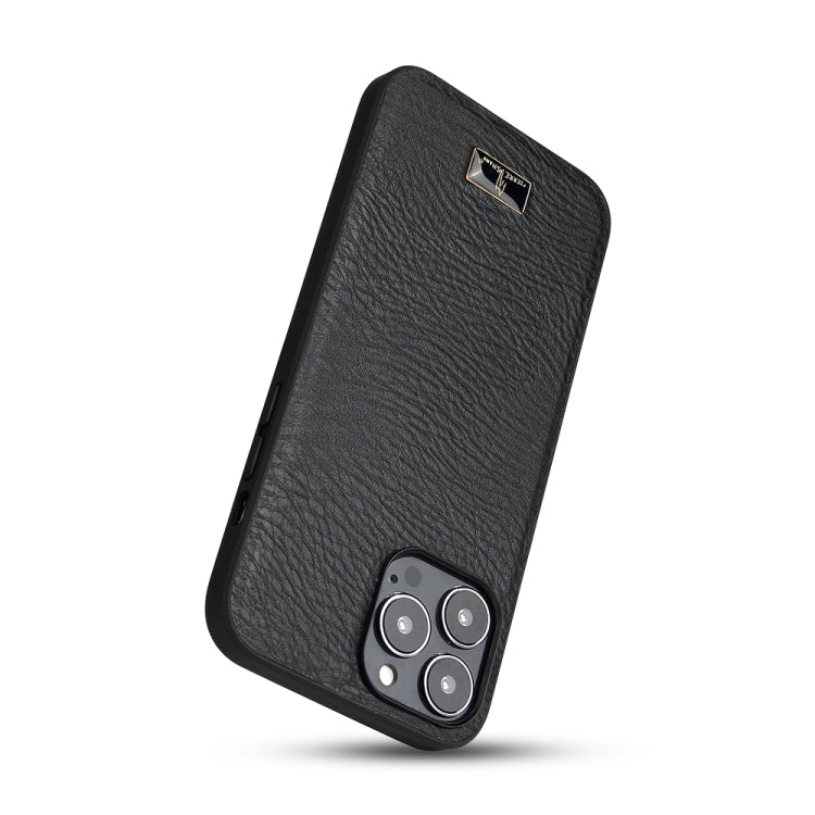 For iPhone 14 Pro Fierre Shann Leather Texture Phone Back Cover Case