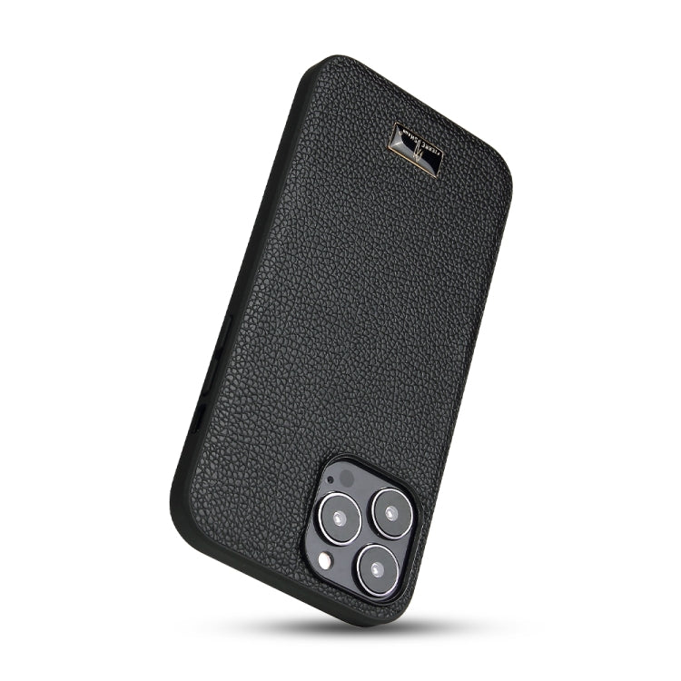 For iPhone 14 Pro Fierre Shann Leather Texture Phone Back Cover Case