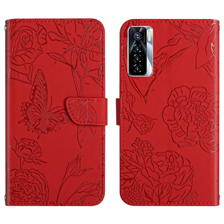 For Tecno Camon 17 Pro HT03 Skin Feel Butterfly Embossed Flip Leather Phone Case
