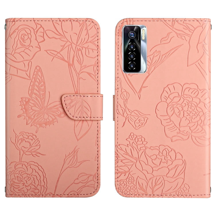 For Tecno Camon 17 Pro HT03 Skin Feel Butterfly Embossed Flip Leather Phone Case