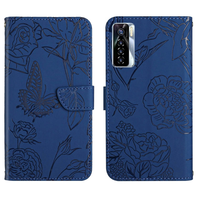 For Tecno Camon 17 Pro HT03 Skin Feel Butterfly Embossed Flip Leather Phone Case
