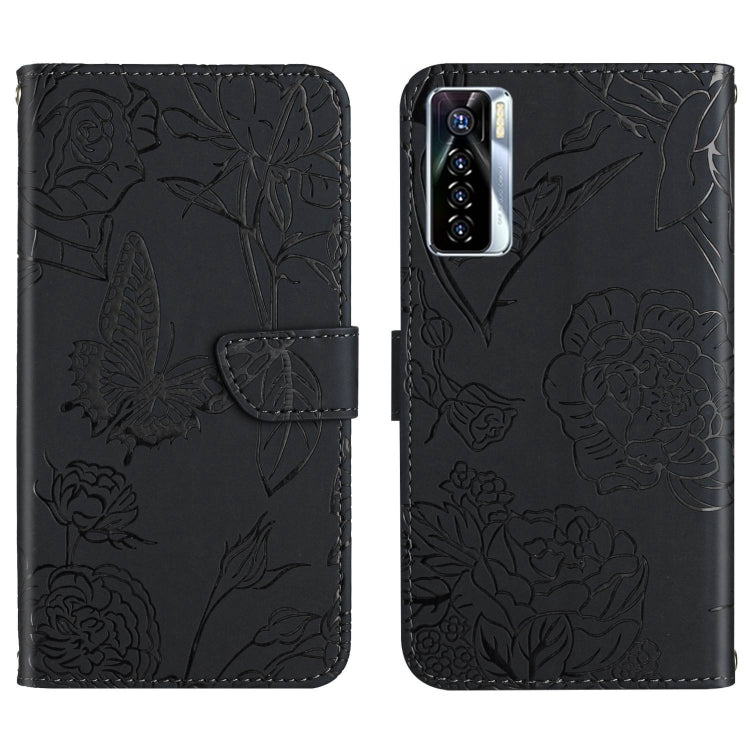 For Tecno Camon 17 Pro HT03 Skin Feel Butterfly Embossed Flip Leather Phone Case