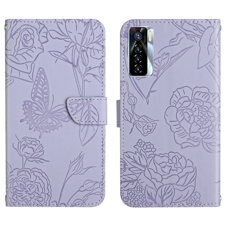 For Tecno Camon 17 Pro HT03 Skin Feel Butterfly Embossed Flip Leather Phone Case