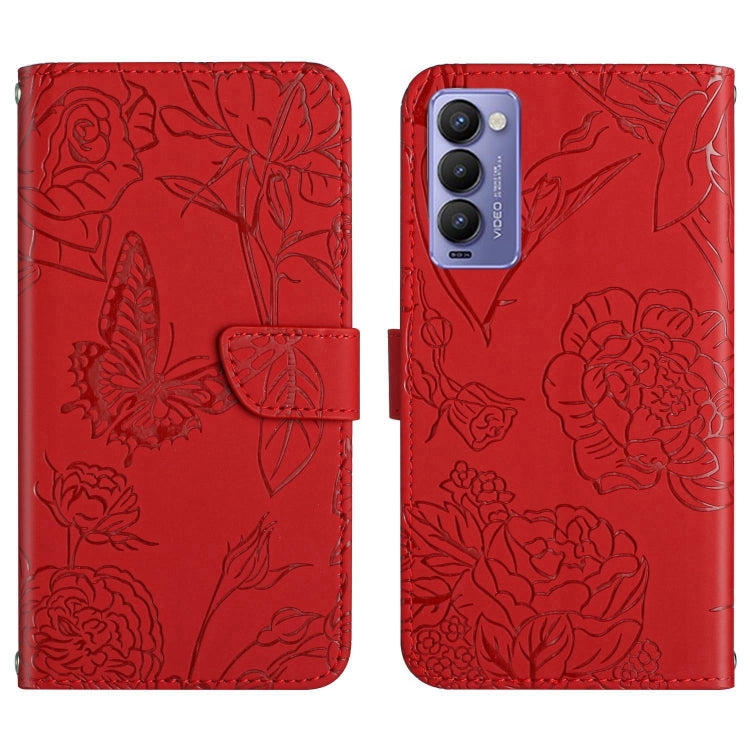 For Tecno Camon 18 P HT03 Skin Feel Butterfly Embossed Flip Leather Phone Case