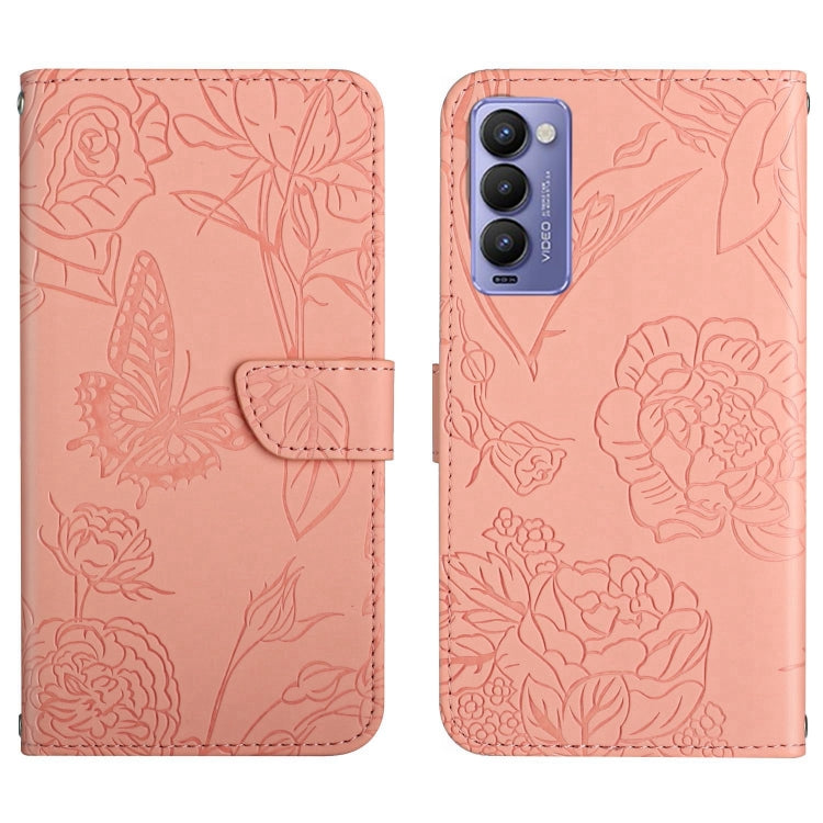 For Tecno Camon 18 P HT03 Skin Feel Butterfly Embossed Flip Leather Phone Case
