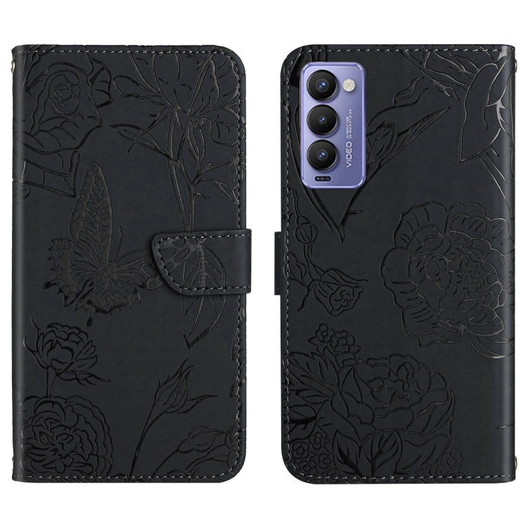 For Tecno Camon 18 P HT03 Skin Feel Butterfly Embossed Flip Leather Phone Case