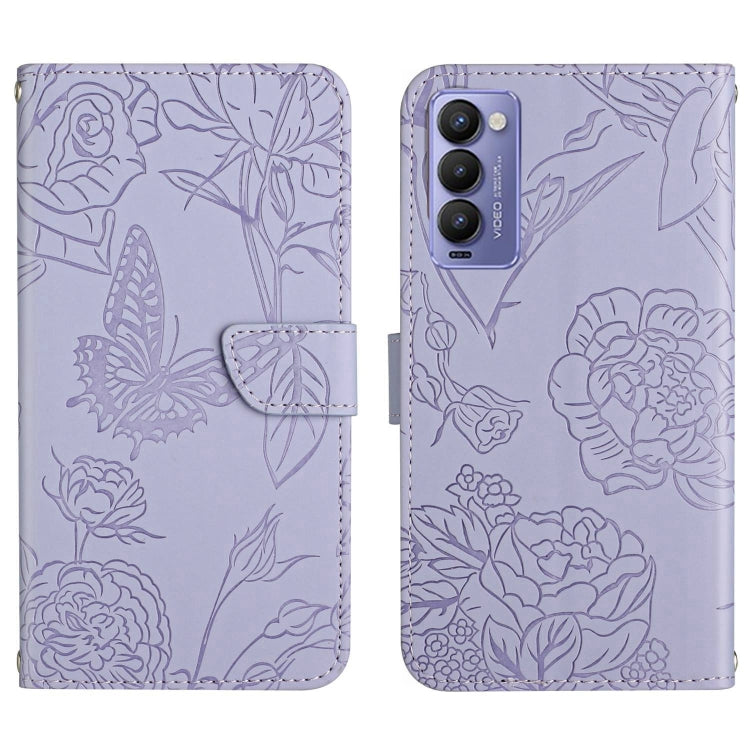 For Tecno Camon 18 P HT03 Skin Feel Butterfly Embossed Flip Leather Phone Case