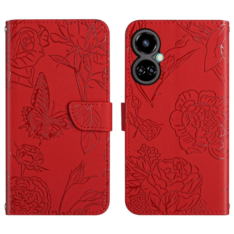 For Tecno Camon 19 4G HT03 Skin Feel Butterfly Embossed Flip Leather Phone Case