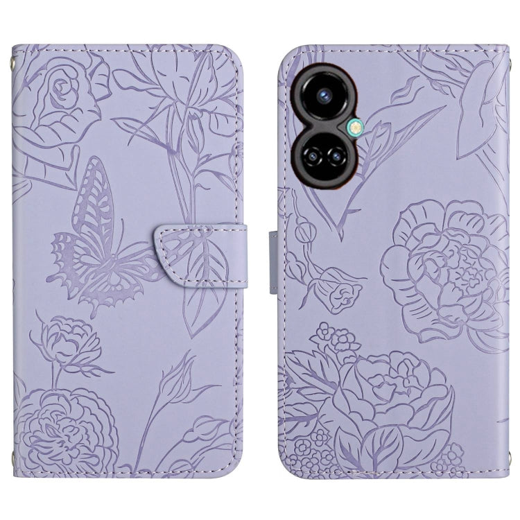 For Tecno Camon 19 4G HT03 Skin Feel Butterfly Embossed Flip Leather Phone Case