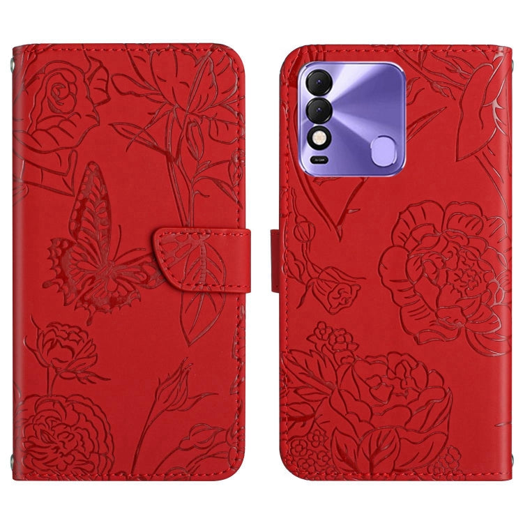 For Tecno Spark 8 HT03 Skin Feel Butterfly Embossed Flip Leather Phone Case