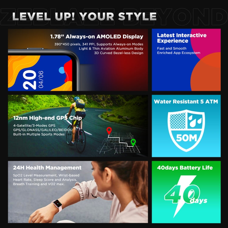 Zeblaze Beyond 1.78 inch AMOLED Display GPS Waterproof 5 ATM Health & Fitness Smart Watch