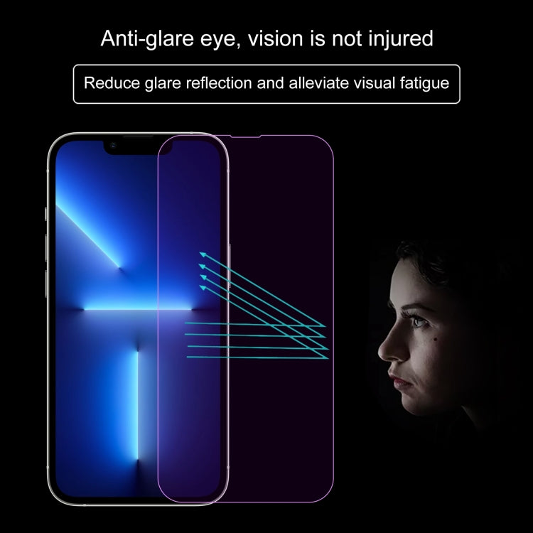 For iPhone 13 / 13 Pro 50pcs Purple Light Eye Protection Tempered Glass Film