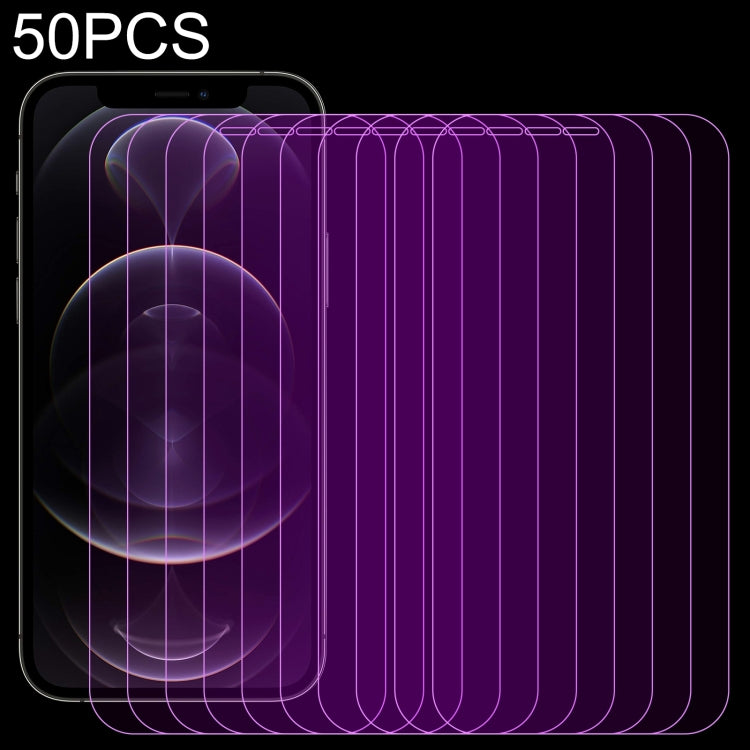 For iPhone 12 / 12 Pro 50pcs Purple Light Eye Protection Tempered Glass Film