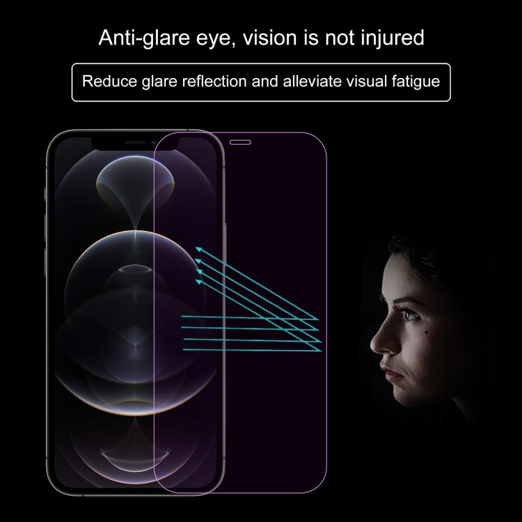 For iPhone 12 / 12 Pro 50pcs Purple Light Eye Protection Tempered Glass Film