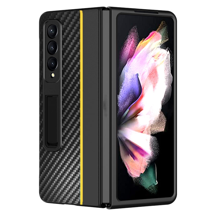 For Samsung Galaxy Z Fold4 Carbon Fiber Texture Shockproof Splicing Leather Case with Holder