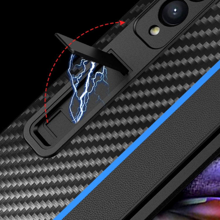 For Samsung Galaxy Z Fold4 Carbon Fiber Texture Shockproof Splicing Leather Case with Holder