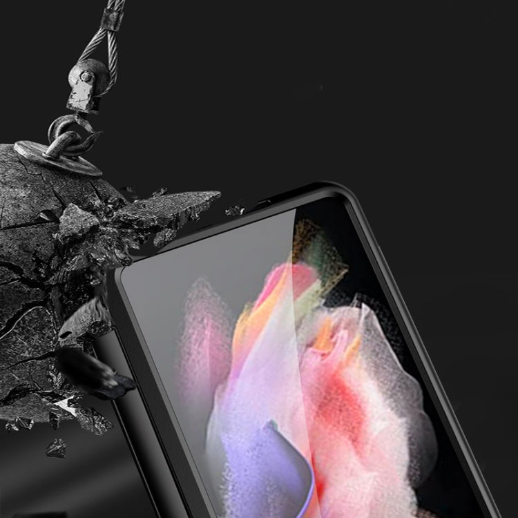 For Samsung Galaxy Z Fold4 Carbon Fiber Texture Shockproof Splicing Leather Case with Holder