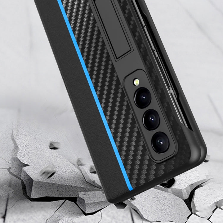 For Samsung Galaxy Z Fold4 Carbon Fiber Texture Shockproof Splicing Leather Case with Holder
